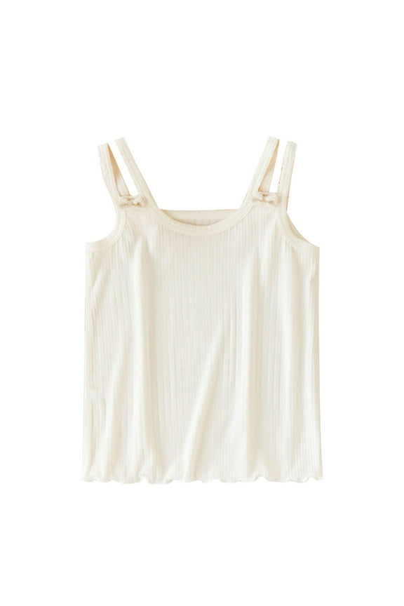 Girl's Cami Tops Comfy Stretchy Ruffle Trim Cute Camisole Spaghetti Strap Fitted Ribbed Shirt Summer Clothes 3-14 Years