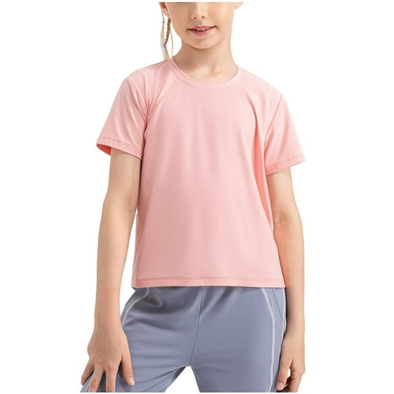 Kaemgyyd Girls Athletic Tops Children Fashion Tie Back Short Sleeve Workout T Shirt Loose Quick-Dry Crew Neck Sports Tee 4-12 Y