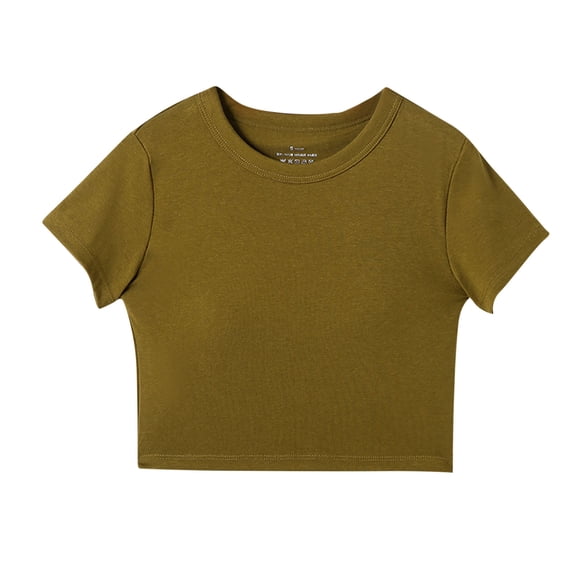 Kaemgyyd Girls Crop Tops Stretchy Crewneck Short Sleeve Workout Shirt Basic Slim Fitted Casual Tee Children Teens Clothes