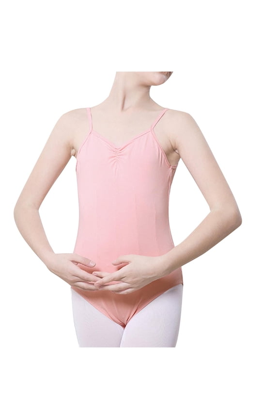 Girls Dance Ballet Romper Toddler Kids V Neck Sleeveless One-Piece Outfit Solid Spaghetti Strap Bodysuit for 5-18 Years