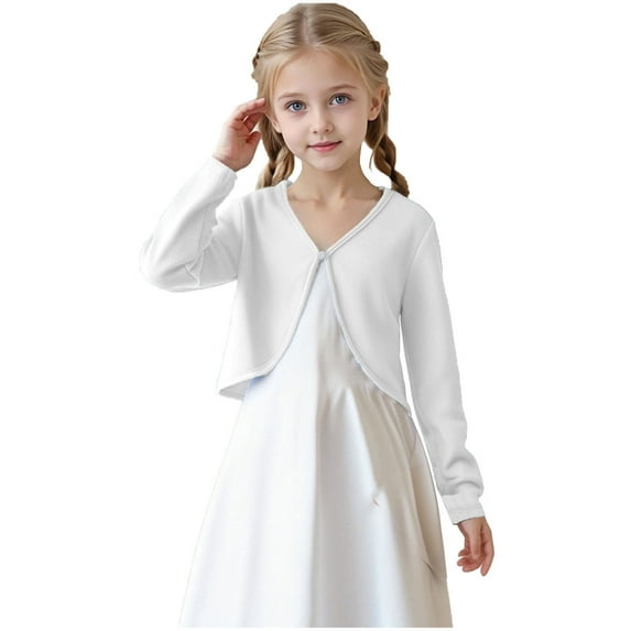 Kaemgyyd Girls' Long Sleeve Shrug Cardigan Kids Open Front Cropped Elegant Cardigan Cute Button Fall Coat Outwear 5-14 Years