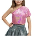 thumbnail image 1 of Kaemgyyd Girls Sequin Outfit Cute Short Sleeve Glitter Dancewear Stylish One-Shoulder Sparkle Party Clubwear for Toddler 3-16 Years, 1 of 4