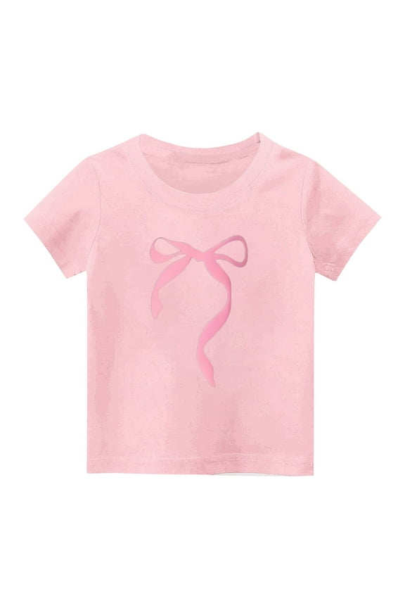 Girls T Shirts Cute Bow Graphic Short Sleeve Summer Tee Fashion Crewneck Tops for Toddler 2-14 Years