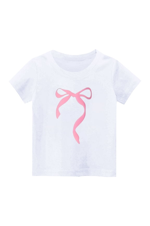 Girls T Shirts Cute Bow Graphic Short Sleeve Summer Tee Fashion Crewneck Tops for Toddler 2-14 Years