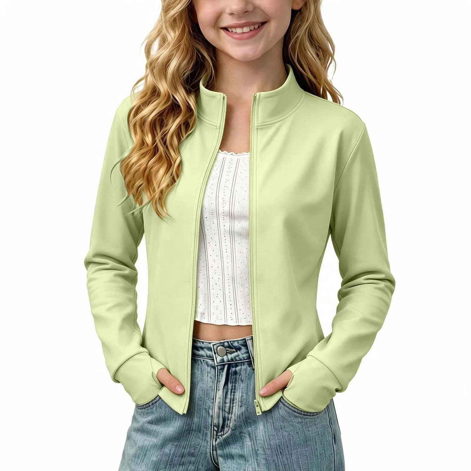 Kaemgyyd Girls Zip up Athletic Jacket Slim Fit Thumb Hole Outerwear ...