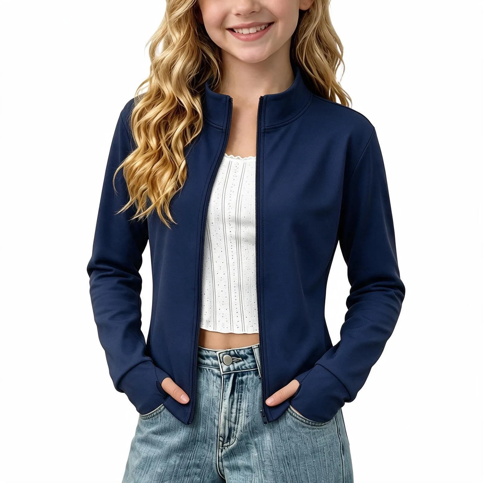 Kaemgyyd Girls Zip up Athletic Jacket Slim Fit Thumb Hole Outerwear ...