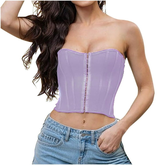 Kaemgyyd Going out Tops for Women Classic Solid Color Strapless Bandeau Top Fashion Boned Overbust Corset Shapewear
