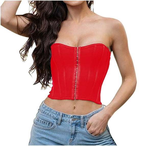 Kaemgyyd Going out Tops for Women Classic Solid Color Strapless Bandeau Top Fashion Boned Overbust Corset Shapewear