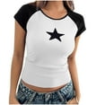 thumbnail image 1 of Kaemgyyd Going out Tops for Women Colorblock Short Sleeve Star T Shirts Crew Neck Slim Fitted Basic Tee Casual Cropped Streetwear, 1 of 5