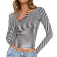 thumbnail image 1 of Kaemgyyd Going out Tops for Women Fashion Striped Low Back T-Shirts Spring Fall Clothes Scoop Neck Cropped Long Sleeve Shirts for Women, 1 of 7