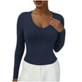 thumbnail image 1 of Kaemgyyd Going out Tops for Women Long Sleeve Shirt Stretchy Slim Fitted Cropped V Neck Pullover Base Layer Basic Tee Fall Outfit, 1 of 5