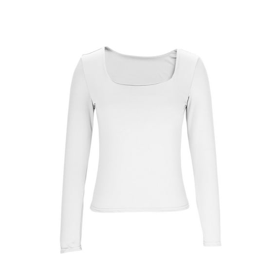 Kaemgyyd Going out Tops for Women Solid Color Basic Square Neck Fashion T Shirt Soft Lightweight Slim Fit Long Sleeve Tee XS-XL