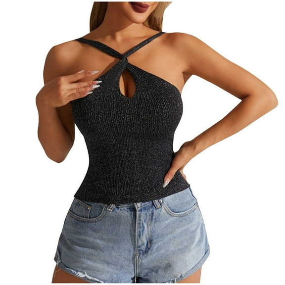 Kaemgyyd Going out Tops for Women Trendy Hollow out Sleeveless Party Shirt Slim Stretch Backless Tee Clubwear Summer Outfit