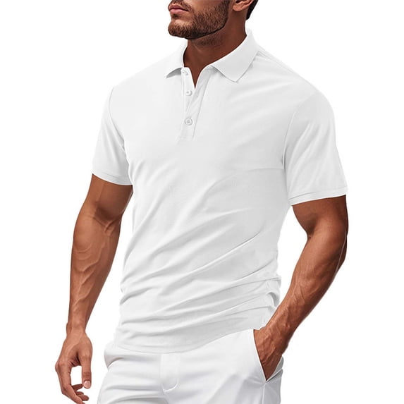 Kaemgyyd Golf Shirts for Men Casual Collar Button Business Work Tops Lightweight Solid Color Loose Athletic T-Shirt