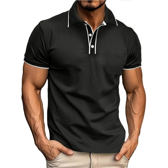 Kaemgyyd Golf Shirts for Men Fashion Color Block Stretch Work Tee Casual Button Collar Short Sleeve Summer Clothes