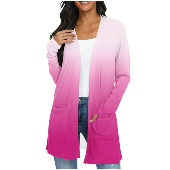 Kaemgyyd Gradient Cardigan for Women Trendy Lightweight Soft Fall Coat Long Sleeve Open Front Cute Cardigans with Pockets