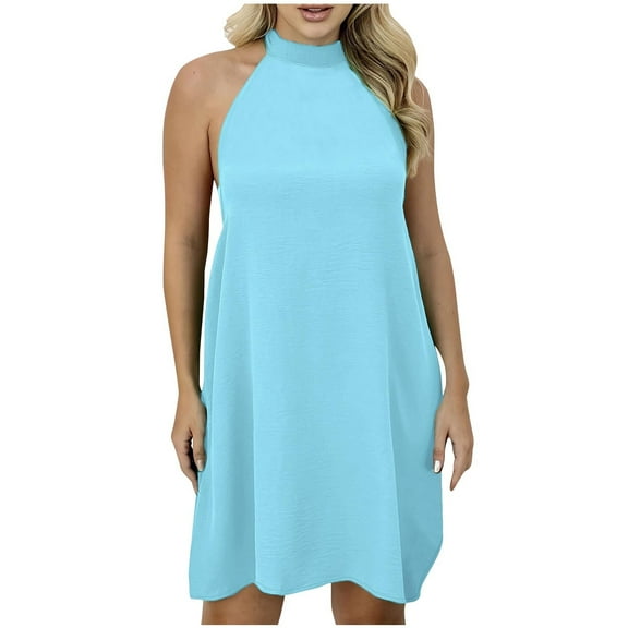 Kaemgyyd Halter Dresses for Women Casual Solid Color Loose Mini Dresses Flowy Baggy A-Line Beach Vacation Dress
