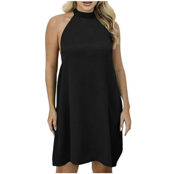 Kaemgyyd Halter Dresses for Women Casual Solid Color Loose Mini Dresses Flowy Baggy A-Line Beach Vacation Dress