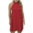 thumbnail image 1 of Kaemgyyd Halter Dresses for Women Casual Solid Color Loose Mini Dresses Flowy Baggy A-Line Beach Vacation Dress, 1 of 5