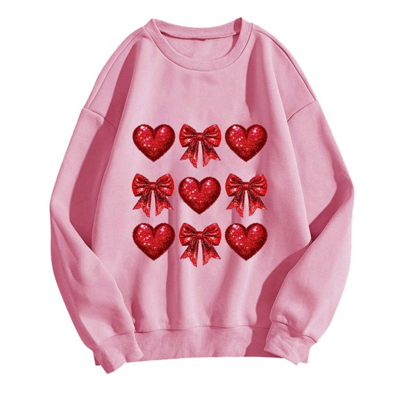 Kaemgyyd Heart Sweatshirt for Women Valentine's Day Long Sleeve Pullover Casual Cute Crew Neck Tops Fall Winter Clothes