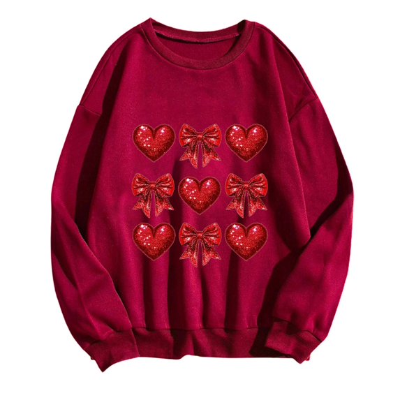 Kaemgyyd Heart Sweatshirt for Women Valentine's Day Long Sleeve Pullover Casual Cute Crew Neck Tops Fall Winter Clothes