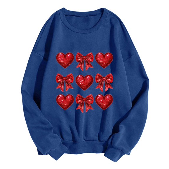 Kaemgyyd Heart Sweatshirt for Women Valentine's Day Long Sleeve Pullover Casual Cute Crew Neck Tops Fall Winter Clothes