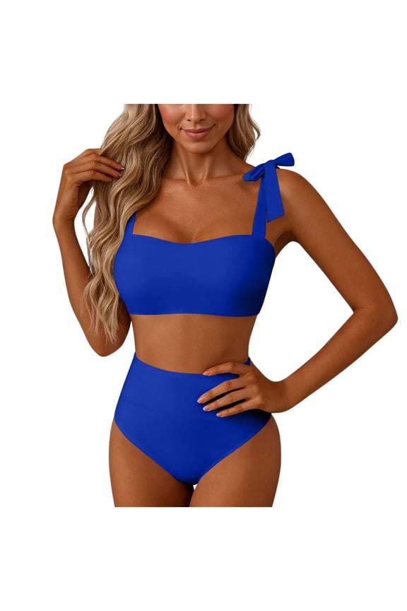 High Waisted Bikini Sets for Women Tie Shoulder Sporty Bathing Suit Two Piece Swimsuits Butt Lifting High Cut Swimwear