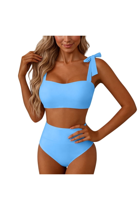 High Waisted Bikini Sets for Women Tie Shoulder Sporty Bathing Suit Two Piece Swimsuits Butt Lifting High Cut Swimwear