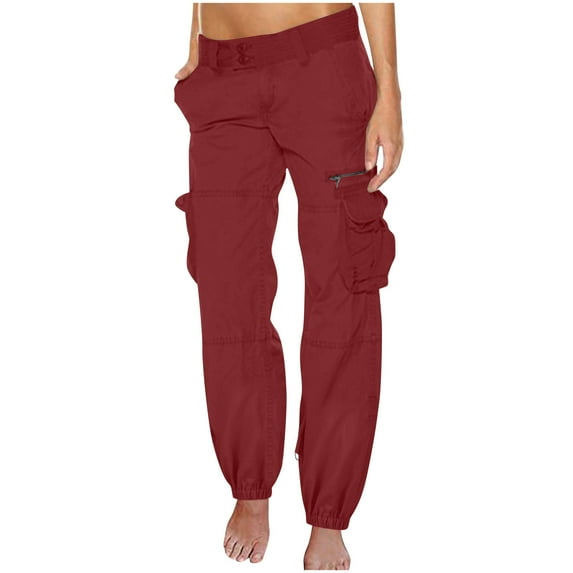 Kaemgyyd High Waisted Cargo Pants for Women Lightweight Casual Button Joggers with Multiple Pockets for Outdoor