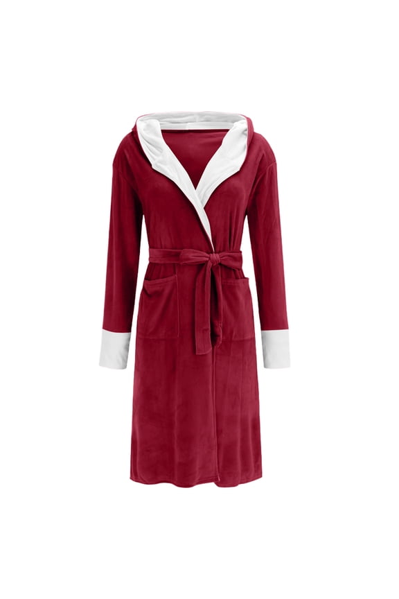 Hooded Robes for Women Sherpa Fleece Belted Shower Bathrobes Lightweight Soft Winter Sleepwear with Pockets