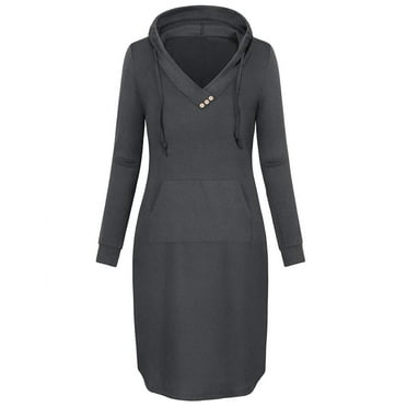 Kaemgyyd Hoodie Dress for Women with Pocket Casual Drawstring Lightweight Long Sleeve Pullover Dress Sweatshirt Streetwear Fall