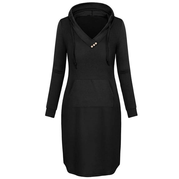 Kaemgyyd Hoodie Dress for Women with Pocket Casual Drawstring Lightweight Long Sleeve Pullover Dress Sweatshirt Streetwear Fall