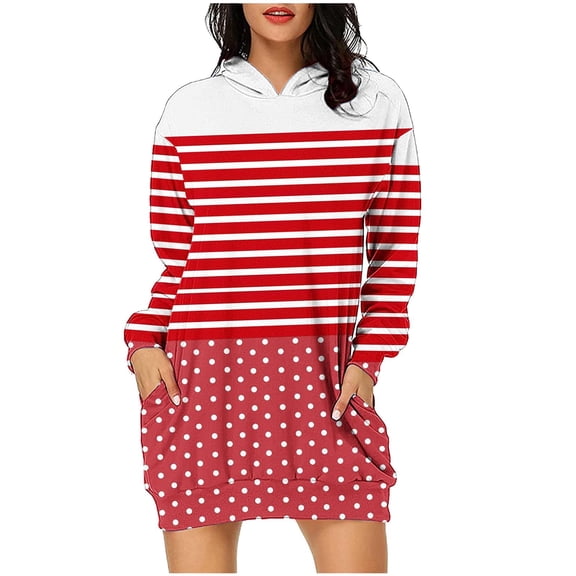 Kaemgyyd Hoodies Dress for Women Casual Loose Long Sleeve Sweatshirts Mini Dress Color Block Tunic Dress with Pocket