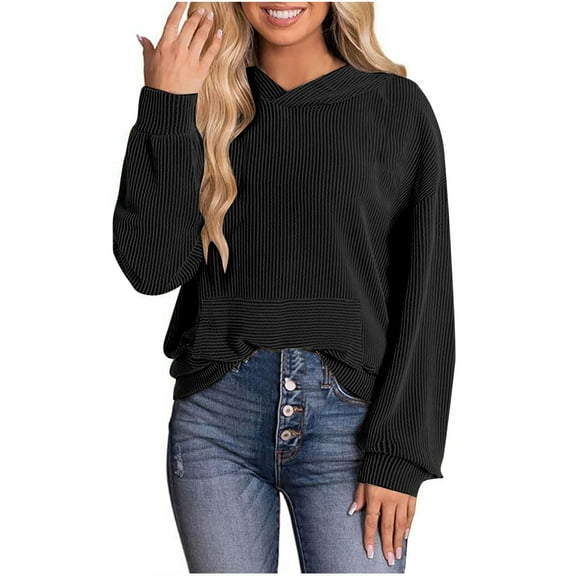 Kaemgyyd Hoodies for Women Casual Lightweight Solid Textured Sweatshirt Loose Long Sleeve Crew Neck Pullover with Pocket