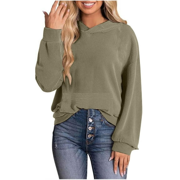 Kaemgyyd Hoodies for Women Casual Lightweight Solid Textured Sweatshirt Loose Long Sleeve Crew Neck Pullover with Pocket