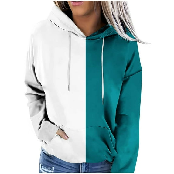 Kaemgyyd Hoodies for Women Drawstring Color Block Trendy Sweatshirt Fall Fashion Casual Pullover Clothes with Pockets
