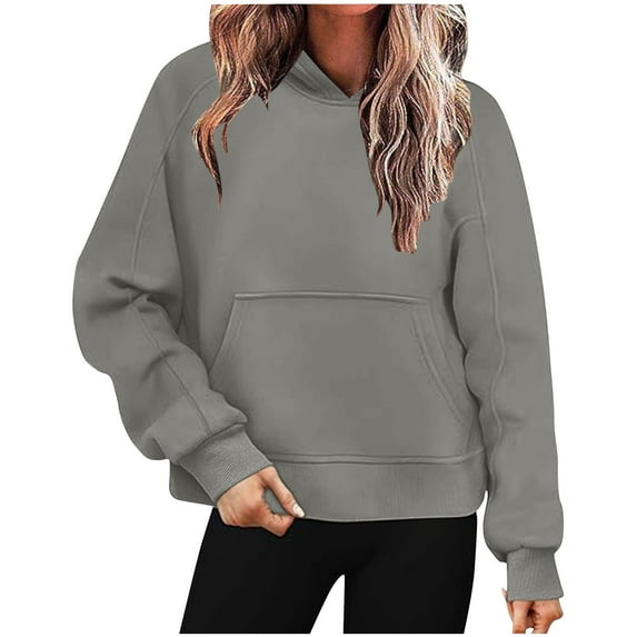 Kaemgyyd Hoodies for Women Fall Winter Trendy Casual Sweatshirts Loose Solid Color Fleece Lined Long Sleeve Pullover with Pockets