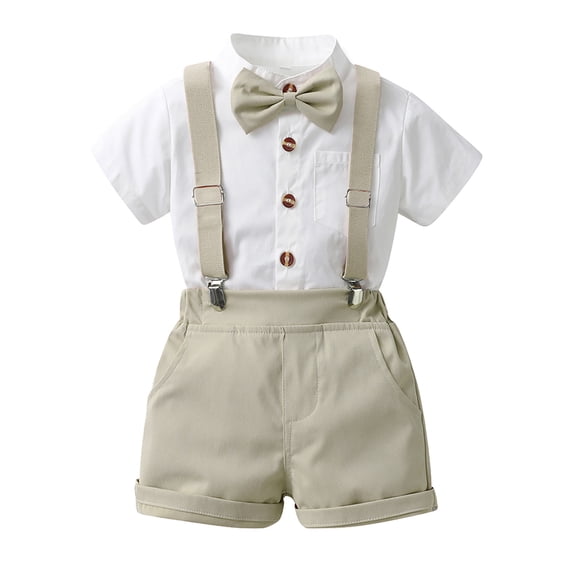 Kaemgyyd Infant Baby Boy Clothes 4 Piece Outfits Suits Summer Short Sleeve Shirt Cute Bow Tie Suspender with Shorts 1-9 Years