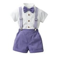 thumbnail image 1 of Kaemgyyd Infant Baby Boy Clothes 4 Piece Outfits Suits Summer Short Sleeve Shirt Cute Bow Tie Suspender with Shorts 1-9 Years, 1 of 7