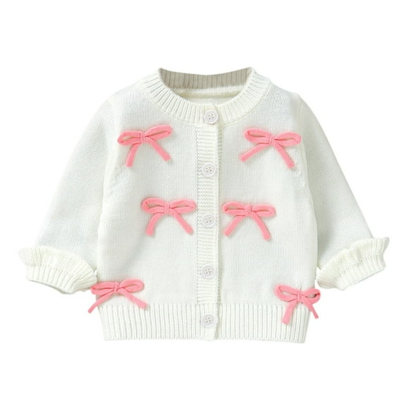 Kaemgyyd Infant Baby Girls' Cardigan Newborn Toddler Long Sleeve Button down Tops Cute Bow Knit Sweater Outerwear 0 M-3 Y