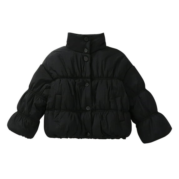 Kaemgyyd Infant Baby Girls Quilted Puffer Jacket Winter Fashion Long Sleeve Button down Crop Padded Coat with Pockets 9 M-6 Y