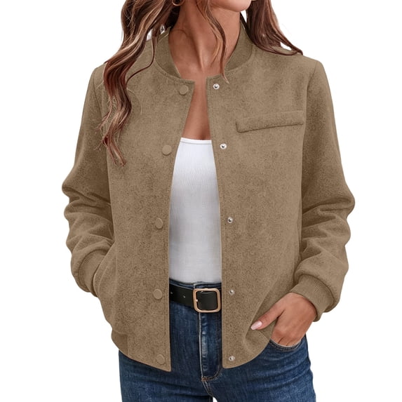 Kaemgyyd Jacket Women Casual Button down Coat Lightweight Spring Fashion Soild Color Outwear with Pockets Long Sleeve Clothes