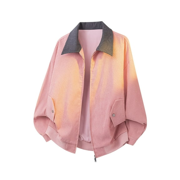 Kaemgyyd Jacket for Men Oversized Corduroy Vintage Full Zip Lapel Coat Color Block Long Sleeve Outwear with Pocket