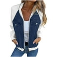 thumbnail image 1 of Kaemgyyd Jacket for Women Fashion Casual Patchwork Button Denim Coat with Pocket Loose Long Sleeve Zip up Fall Outwear, 1 of 7