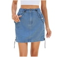 thumbnail image 1 of Kaemgyyd Jeans Skirt for Women High Waist Stretch Short Mini Denim Jean Skirts Drawstring Casual Cargo Skirt with Pockets, 1 of 7