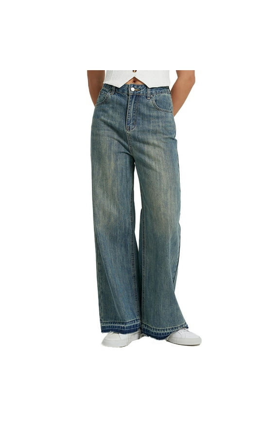 Jeans for Women Baggy Casual Work Trouser Straight Leg High Waisted Trendy Strechy Denim Pants with Pockets