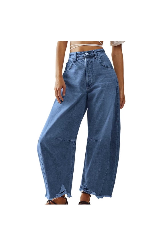 Jeans for Women Trendy Casual High Waisted Wide Leg Trousers Loose Cut Baggy Ripped Denim Pants