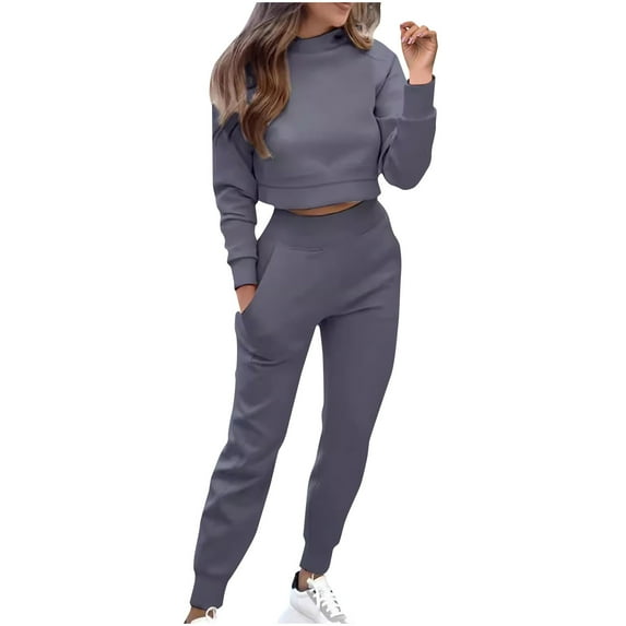 Kaemgyyd Jogger Sets for Women 2 Piece Outfit Plus Size Sweatsuit Long Sleeve Cropped Pullover Sweatshirt with Sweatpants Set Tracksuit