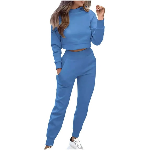 Kaemgyyd Jogger Sets for Women 2 Piece Outfit Plus Size Sweatsuit Long Sleeve Cropped Pullover Sweatshirt with Sweatpants Set Tracksuit