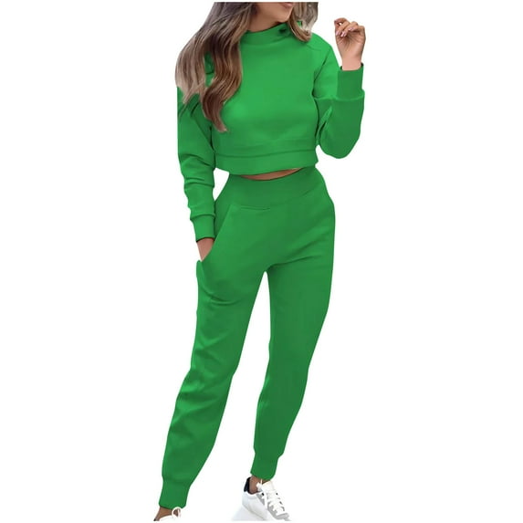 Kaemgyyd Jogger Sets for Women 2 Piece Outfit Plus Size Sweatsuit Long Sleeve Cropped Pullover Sweatshirt with Sweatpants Set Tracksuit